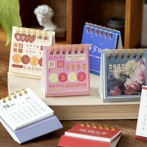 2022 Desktop Mini Calendar Oil Painting Style Monthly Yearly Schedule Table Planner Agenda Organizer Office Table Decor Gift