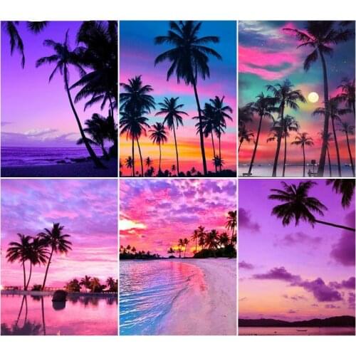 Diy 5D Diamond Painting Romantic Sea View Coconut Tree Diamond Painting Acrylic Mosaic Rhinestone Cross Stitch Home Decoration