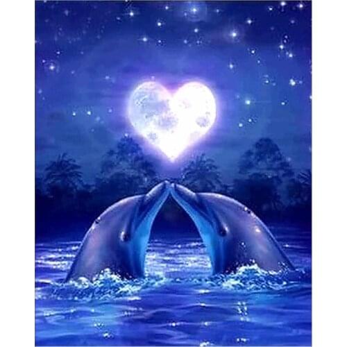 Love 5D DIY Full Round/Square Diamond Painting "Dolphin" 3D Embroidery Cross Stitch Rhinestone Mosaic Home Decor Gift Y346