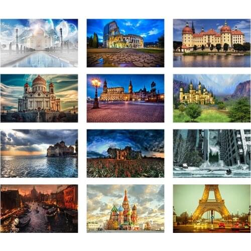 Framed Full Drill Diamond Embroidery Taj Mahal Tower Diamond Cross Stitch Mosaic Pictures of Rhinestones Building and Castle