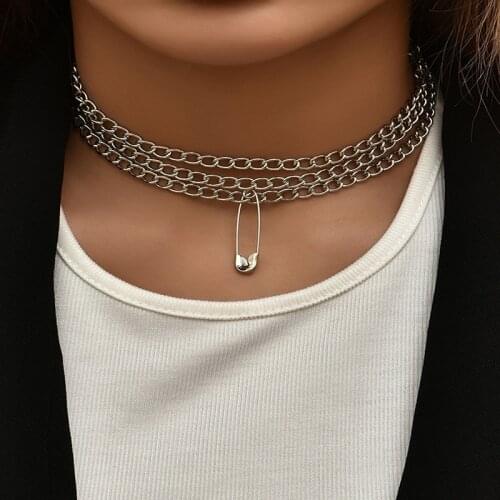 ALYXUY 3pcs/set Punk Classic Choker Chain Clip Pendant Unisex Link Clavicle Hip Hop Trendy Necklace Women Girls Jewelry Gifts
