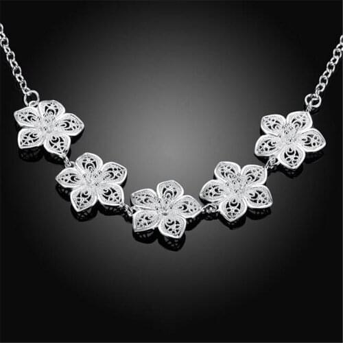 Free Shipping!! Wholesale Silver colorPlated Necklaces and Pendants, 925 Silver colorJewelry, Flower Necklaces