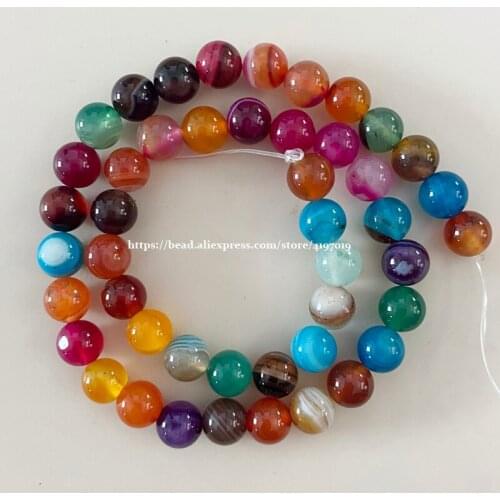 Free Shipping Natural Stone Mixed Colors Stripe Agates Round Loose Beads 6 8 10 12MM Pick Size For Jewelry Making 5.0