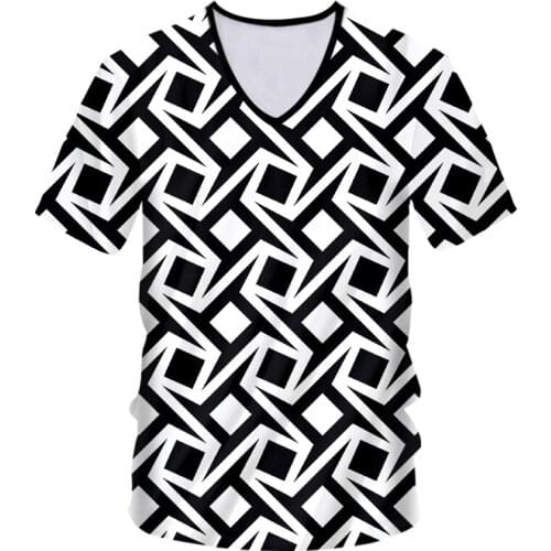 IFPD EU Size Mens V Neck Tshirts New Cool Print Abstract Geometric Figures 3D Tshirt Casual T-shirts Man Fitness Tee Shirts 7XL