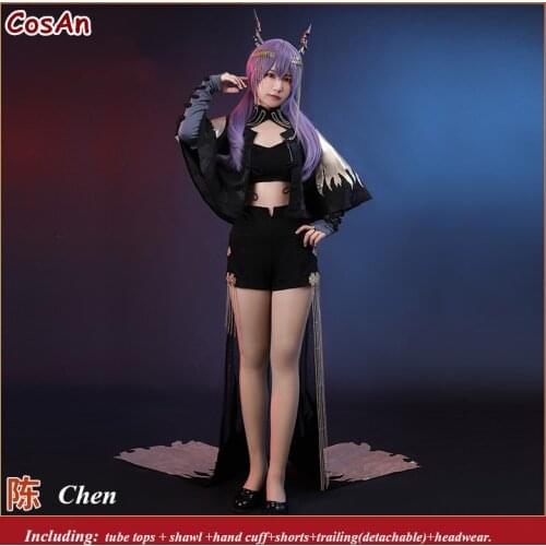 Hot Game Arknights Chen Cosplay Costume Folk Music Group Music Synesthesia Black Formal Dress Cheongsam Party Role Play Clothing