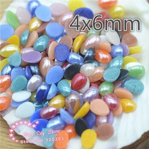 100pcs 4*6mm pear drop Ceramic pearl muticolor flat back cabochon pearl DIY loose bead free shipping