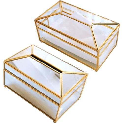 European Style Metal Mirror Tissue Box Geometric Towel Napkin Container Holder Car Home Decoration Home Decor