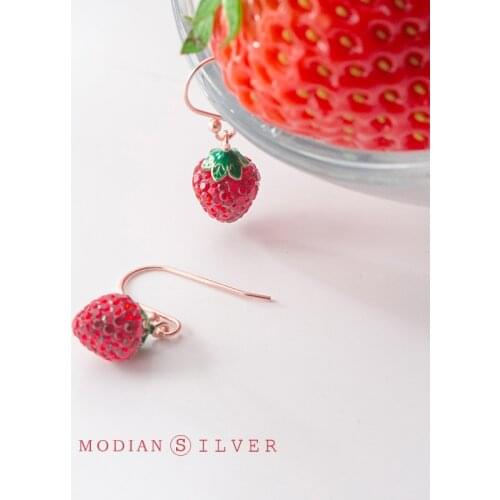 Modian Bright Crystal Strawberry Drop Earrings Charm Trendy Real 925 Sterling Silver Korean Dangle Earrings For Women Jewelry