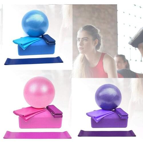 Yoga Starter Kit 5pcs Women Home Workout Gym Tool Yoga Fitness Yoga Ball Block Belts Band Yoga Equipment Set Indoor Sports