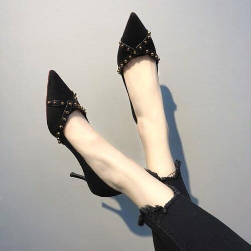 2020 Classic Fashion New Womens High Heels Spring And Autumn Mature Rivet Design Wild Frosted Sexy Thin Heel Shoes W27-25