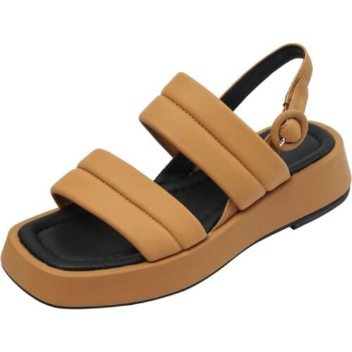 New summer women sandals genuine leather round toe platform sandals for ladies outdoor