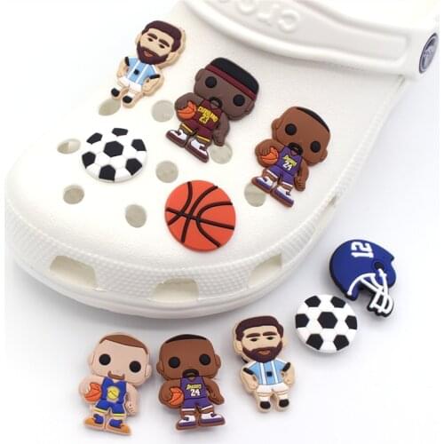 Novel Single Sale Basketball Player Shoe Charms Accessories PVC Football Player Shoe Decoration fit croc jibz Kids X-mas Gifts