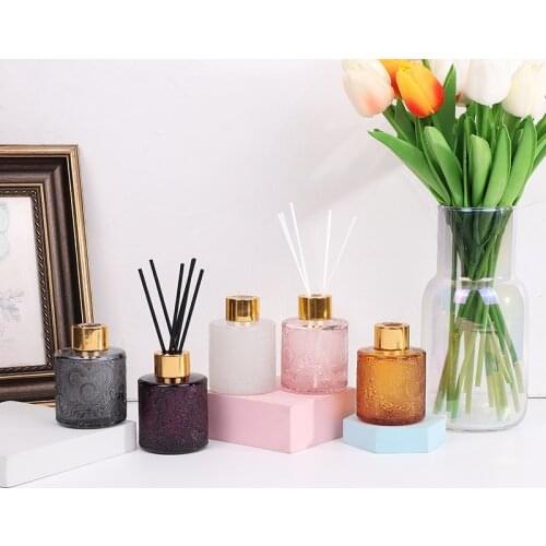 100ml Embossed Glass Bottle Reed Diffuser Set Aromatherapy Plant Essential Oil for Household Room Air Freshener Incense
