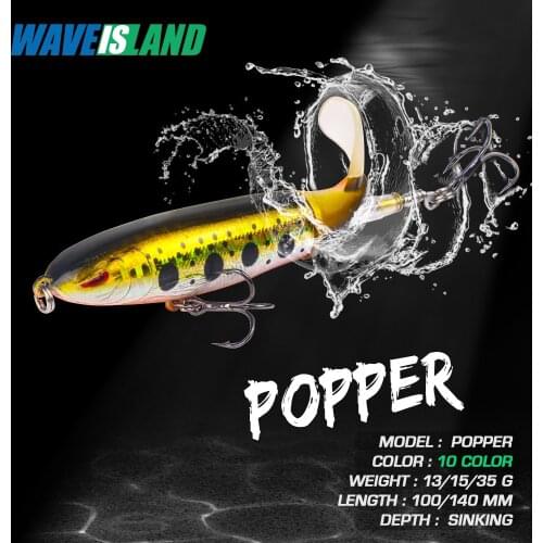 WAVEISLAND Whopper Plopper Fishing Lure Weights 13G 15G 35G Top Water Popper Spinner Bait Topwater Swim Pesca Saltwater Lures