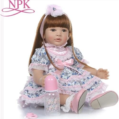 60CM big size reborn toddler girl realistic soft silicone vinyl bebe doll reborn long straight hair blue follower skirt summe