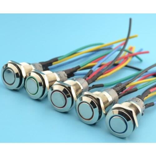 With Cables ! Angel Eye 12V LED illuminated Momentary 16mm Push Button Switch metal switch with Wires
