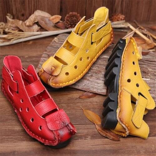 2018 Summer New Soft Bottom Flat Personality Leisure Women Sandals Genuine Leather Women Shoes Retro Handmade Sandals sapato