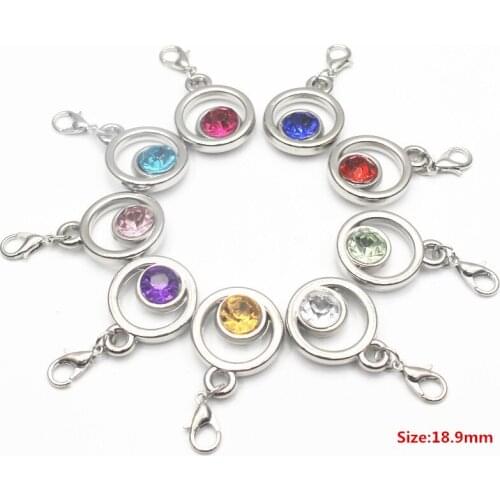 Mix color 20pcs crystal birthstone round charm dangle charms lobster clasp charms diy bracelet&bangle jewelry charm