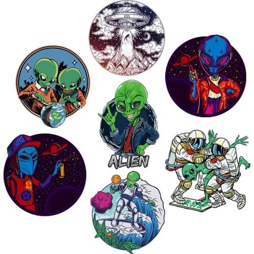Punk Hippie Stickers Iron On Transfers On Clothes Kids Childs T-shirt Thermoadhesive patches for Clothing Alien UFO Stripe Badge