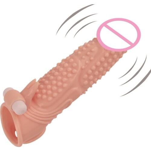 Triple Vibrator Dotted condom extender Rabbit Sleeve,Man Reusable cock Ring sheath ball clit massage Delay Sex toy for dildo