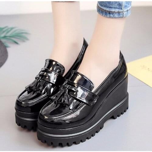 2021How Spring Autumn High Platform Wedges Pumps Women Tassel High Heels Casual Shoes Woman PU Leather Round Toe Shoes