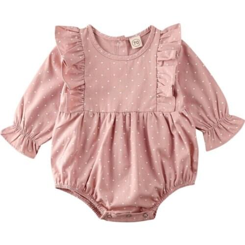 2020 Baby Spring Autumn Clothing Newborn Toddler Baby Girl Clothes Lace Long Sleeve Bodysuit Jumpsuit Infant Ruffled Dots Outfit
