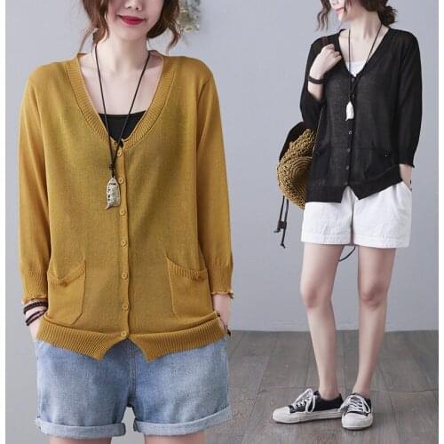 Ice Silk Linen Knitted Cardigan Womens Summer Thin Shirt Sun Protection Clothing Loose Large Size Short Coat Female Shawl zh990
