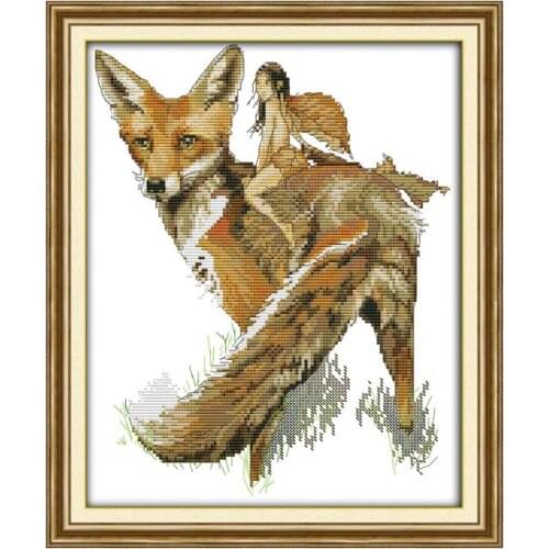 Stamped Cross Stitch Embroidery Needlework Kits The Fox and Elfin Counted Decor Thread 11CT 14CT Printed Canvas Fabric Gift Sets