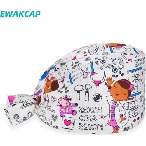 High Quality Cartoon Scrubs Cap Adjustment Scrubs Hats Cotton Dentist Caps Tooth Caps Zoo Printed Scrubs Hat Nursing Scrubs Caps
