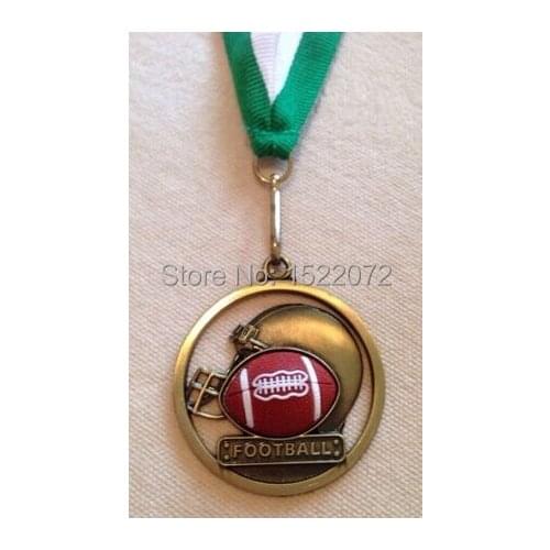 High quality custom FOOTBALL 3D MEDAL AWARD NECK RIBBON low price custom made cut out 3D sport medals coins