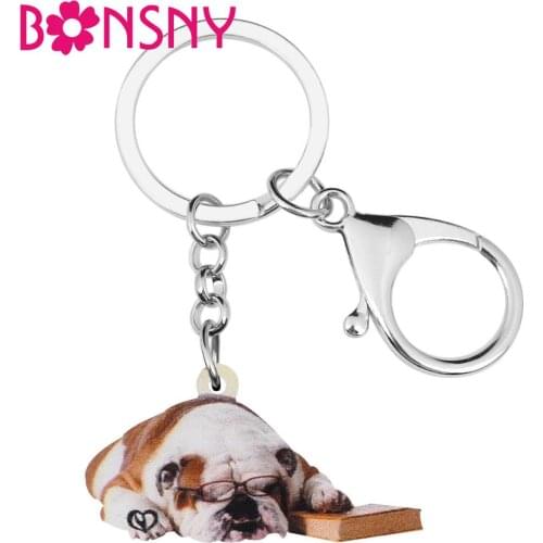 WEVENI Acrylic Lovely Franch Bulldog Dog Keychains Key Ring Pet Animal Key Chain Jewelry For Women Teen Kids Classic Gift Charms