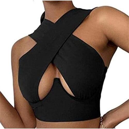 Xingqing Womens Criss Cross Cut Out Halter Crop Tops Bandage Wrap Bustier Backless Tie Cami Strappy Sleeveless Tank Tops