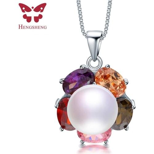 HENGSHENG 925 Sterling Silver Trendy Jewelry Colorful Luxury Flower Pendant Natural Freshwater Pearl Necklace For Young Women