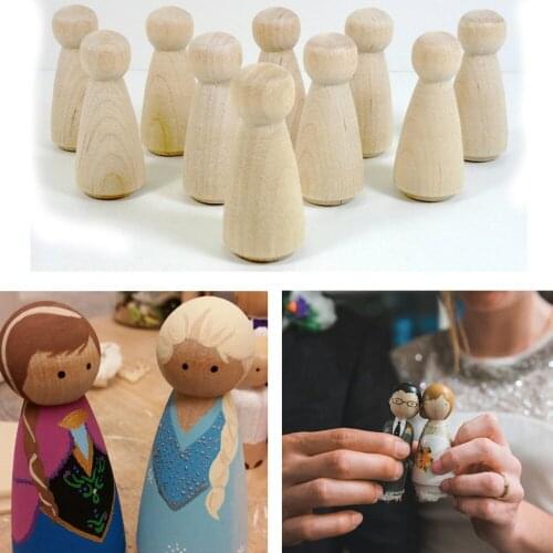 10Pcs/Set Wooden Peg Dolls Family DIY Crafts Cake Topper Kids Printed Decoration Baby Unpainted Wood Art Craft Paint Stain