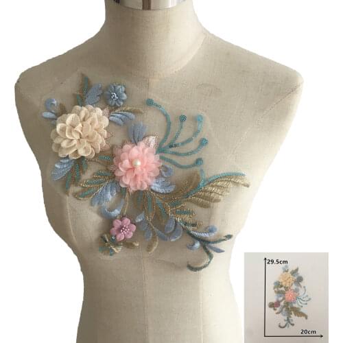 3D flower Embroidery Applique collar DIY Sewing Sequins Lace fabric Neckline ABS pearl Wedding dress Accessories Supplies