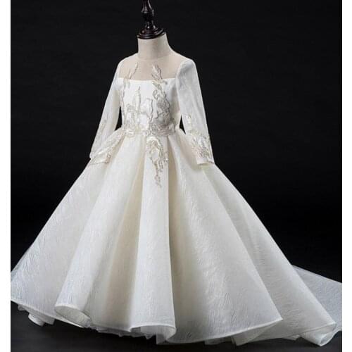 Ball Gown Ivory White Flower Girls Dresses Kids Clothes Birthday Dress Communion Gown Children Costume 1-14Y