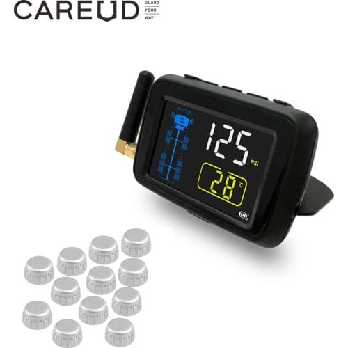 TPMS for Recreational Vehicle Auto Car Wireless Tire Pressure Monitoring System with 12 External Sensors Replaceable Battery