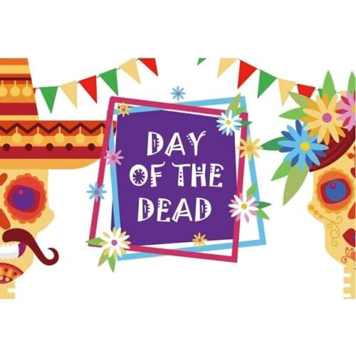 Day of the Dead Backdrop Cartoon Flower Skull Photography Background Family Holiday Celebration Party Decor Photo Booth Props