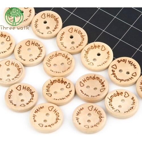 50Pcs Handmade With Love Wooden Buttons 2 Holes Round Button Natural Color Baby Buttons For Scrapbooking Crafts Sew Button DIY