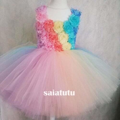 Photograph flower girl wedding dress children tulle party rainbow princess children birthday gift dresses piano New tutu Vestido