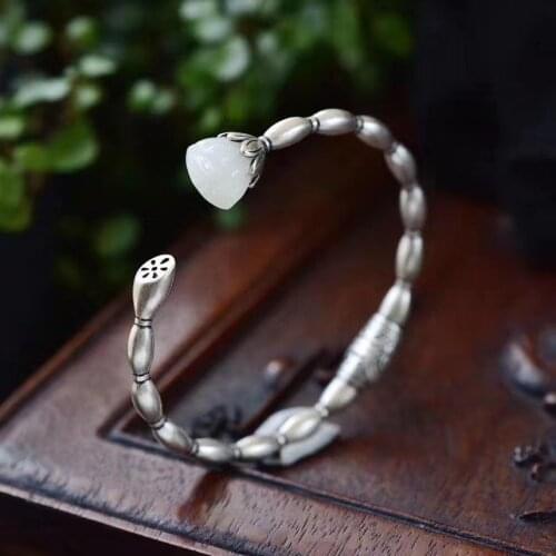 Designer original new natural Hetian jade lotus root broken silk bracelet exquisite elegant luxury ladies silver jewelry