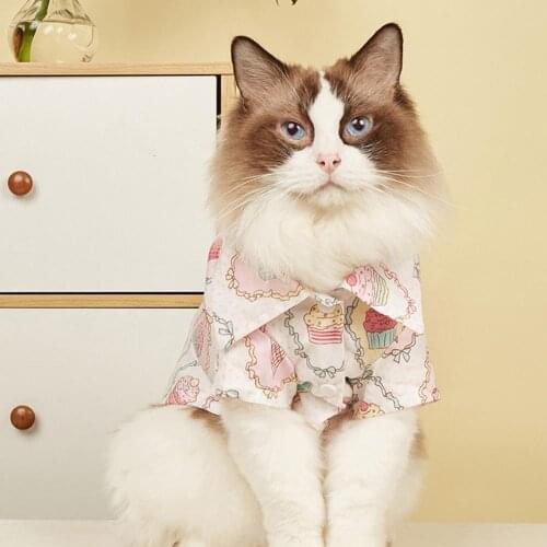 Pet T-Shirt Cartoon Printing Turndown Collar Cotton Two-legged Dog Costume Shirt for Summer