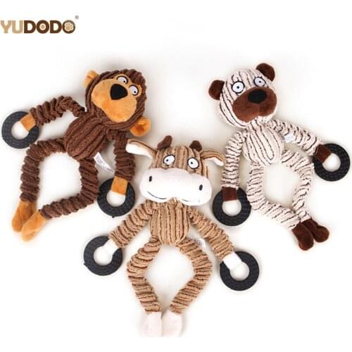 Pet Dog Toys Squeaky Toy Cute Cartoon Shape Tooth Cleaning Dog Chew Toy Monkey Cow Bear Plush Resistance To Bite Pet Toys