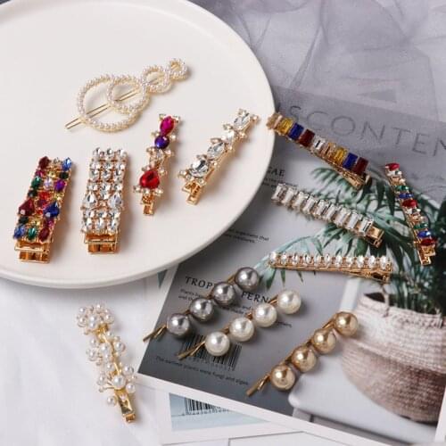 JUJIA Fashion Elegant Korean Design Snap Barrette Stick Crystal Hairpin Hair Styling Accessories Pearl Hair Clip For Women