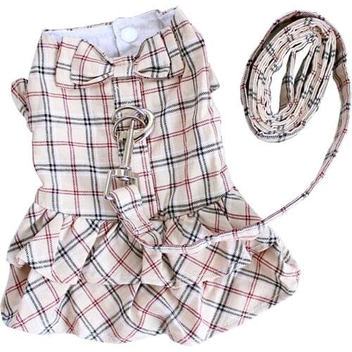 Plaid bowknot Small Dog Dress Harness Pet Skirt Summer Dog Clothes XS S M L XL XXL