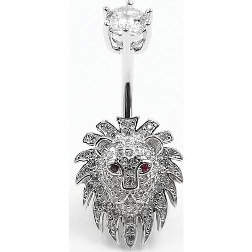 925 sterling silver belly button ring lion shape cubic zircon navel belly piercing body jewelry for women