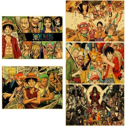 One Piece Collection Poster Vintage Classic Anime Kraft Paper Posters Painting Cartoon Wall Stickers Home Decor Wall Art Picture