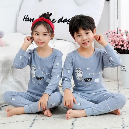 Girls Boys Autumn Clothing Set Cotton Homewear Kids Clothes T-Shirt Tops Pant 2Pcs Long-sleeves Pyjamas For 2 4 6 8 10 12 Years