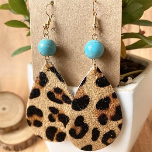Horse Hair Genuine Leather Teardrop Leaf Dangle Drop Earrings for Women