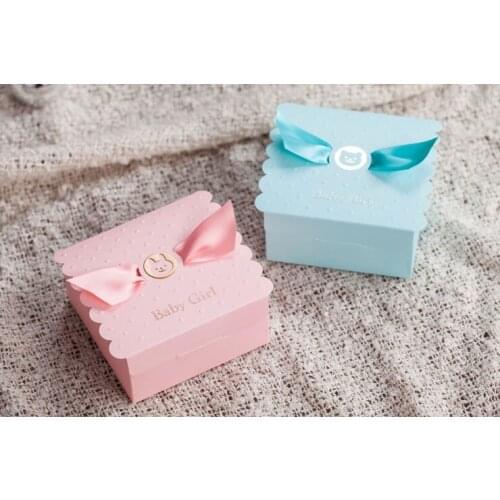 Baby shower favor box Birthday party sweet box -- pink girl or blue boy with bow chocolate bag 500pcs/lot sweet Favors